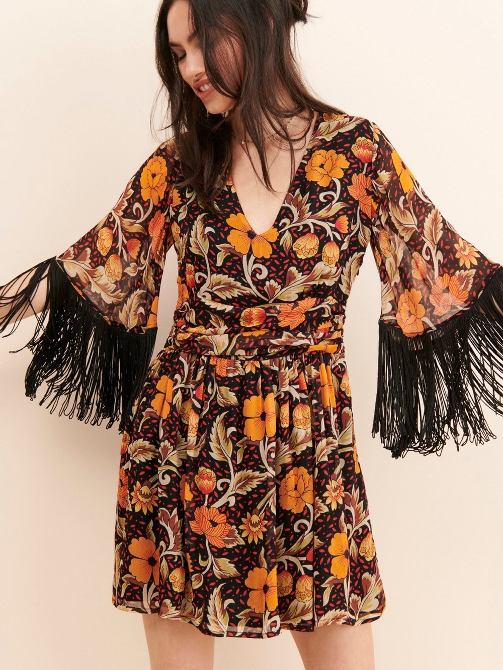 VERB Floral Fringe Mini Dress by Anthropologie Size S